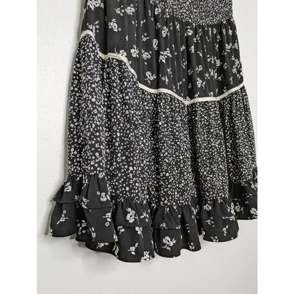 Sweet Baby Jamie Tiered Black Floral Midi Skirt Size XS - Picture 3 of 8
